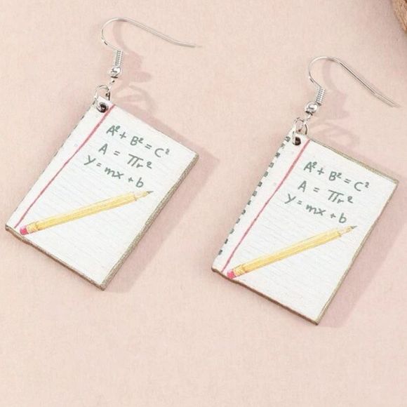School Paper Earrings Dangle‎ Novelty Math Equation - Picture 1 of 6